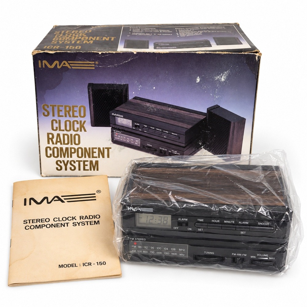 IMA Stereo Clock Radio Component System ICR-150 Black Woodgrain New NOS Vintage